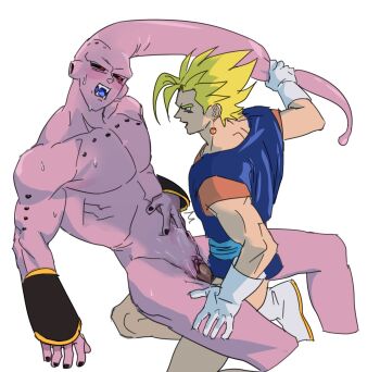 1cuntboy black_nails black_sclera blonde_hair blush clitoris colored_sclera colored_skin cuntboy dragon_ball dragonball_z earrings height_difference jewelry large_penis linisthename looking_at_another majin_buu muscular muscular_male nude open_mouth pectorals penis pink_skin potara_earrings pussy red_eyes sex stomach_bulge super_buu super_saiyan vaginal vegetto yaoi