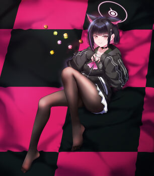 Rule 34 | 1girl, animal ears, black choker, black hair, black hoodie, black pantyhose, blue archive, cat choker, cat ears, cat girl, choker, colored inner animal ears, colored inner hair, commentary request, dtcy, extra ears, green sailor collar, halo, highres, hood, hoodie, kazusa (blue archive), long sleeves, miniskirt, multicolored hair, neckerchief, pantyhose, pink eyes, pink hair, pink halo, pink neckerchief, pleated skirt, sailor collar, short hair, skirt, smile, solo, two-tone hair, white skirt