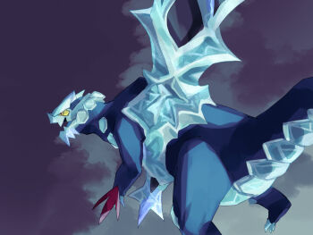 Rule 34 | baxcalibur, blue skin, claws, colored sclera, colored skin, commentary request, dragon, fangs, fusenryo, mega baxcalibur, mega pokemon, nintendo, no humans, open mouth, pokemon, pokemon (creature), pokemon focus, red claws, skin fangs, spines, tail, yellow eyes, yellow sclera