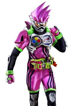 Rule 34 | 1boy, clenched hands, commentary request, controller, rider belt, game controller, game controller, gamer driver, highres, holster, kamen rider, kamen rider ex-aid, kamen rider ex-aid (series), looking at viewer, male focus, masukudo (hamamoto hikaru), mighty action x level 2, rider belt, rider gashat, simple background, solo, tokusatsu, white background