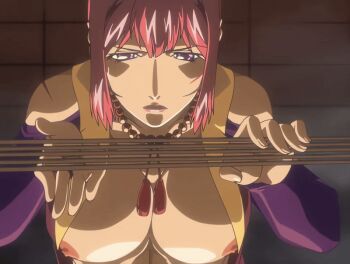 00s 1girl 2007 animated animated_gif anime_screenshot arrow_(projectile) arrows bare_shoulders bead_necklace beads bible_black bible_black_new_testament breasts detached_sleeves jewelry large_breasts lipstick long_sleeves makeup mature_female monk necklace nipples nun open_clothes purple_eyes red_hair religious revealing_clothes shin_bible_black short_hair tagme takashiro_hiroko tight_clothes