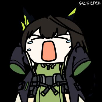 &gt;_&lt; 1girl ahoge animal_ears animated animated_gif arknights artist_name black_hair black_jacket chibi closed_eyes crying dress fake_animal_ears green_dress huge_ahoge jacket lowres mon3tr_(arknights) off_shoulder open_clothes open_jacket open_mouth seseren simple_background sleeves_past_fingers sleeves_past_wrists solo tail upper_body