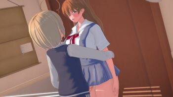 1boy 1girl 3d alternate_breast_size arms_behind_back artist_request blue_eyes blush breasts brown_hair expressionless french_kiss hair_bobbles hair_ornament hetero highres huglarge_breasts huh hypnosis interface_headset_(evangelion) kiss large_breasts long_hair looking_at_another mind_control miniskirt neon_genesis_evangelion saliva saliva_trail school_uniform shiny_skin short_hair simple_background skirt souryuu_asuka_langley standing suspender_skirt suspenders tokyo-3_middle_school_uniform tongue tongue_out trap twintails very_long_hair wide_hips