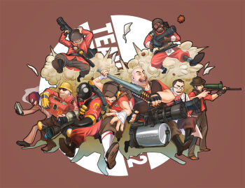 6+boys bandaged_hand baseball_bat cigarette demoman_(tf2) engineer_(tf2) everyone explosive flamethrower formal_clothes gas_mask gun hat heavy_(tf2) holding holding_baseball_bat holding_flamethrower holding_weapon keisuke_(pixiv42454) male_focus mask medic_(tf2) multiple_boys pyro_(tf2) red_demoman_(tf2) red_engineer_(tf2) red_heavy_(tf2) red_medic_(tf2) red_pyro_(tf2) red_scout_(tf2) red_sniper_(tf2) red_soldier_(tf2) red_spy_(tf2) rifle rocket_launcher scout_(tf2) smoke smoking sniper_(tf2) sniper_rifle soldier_(tf2) spy_(tf2) suit team_fortress_2 weapon