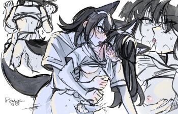 2girls animal_ears bang_dream! bang_dream!_it&#039;s_mygo!!!!! blue_eyes breasts chinese_commentary clothes_lift commentary_request cum ejaculation french_kiss futa_with_futa futanari hanasakigawa_school_uniform handjob highres kemonomimi_mode kiss long_hair medium_breasts multiple_girls nipples penis purple_eyes saliva school_uniform sex sex_from_behind shiina_taki shirt_lift short_sleeves skirt tail wolf_ears wolf_girl wolf_tail yahata_umiri yoyoray20001996