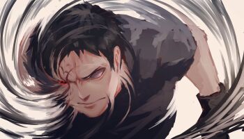 Rule 34 | 1boy, black hair, frown, gloves, highres, ibuo (ibukht1015), male focus, naruto (series), naruto shippuuden, red eyes, rinnegan, sharingan, short hair, uchiha obito