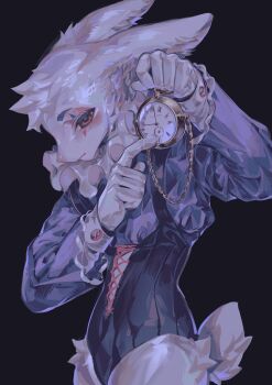 1other alice&#039;s_adventures_in_wonderland frilled_sleeves frills furry highres leotard magic_dream00 meme original pocket_watch pointing pointing_at_object rabbit rabbit_tail roman_numeral tail watch white_rabbit_pointing_at_a_clock_(meme)