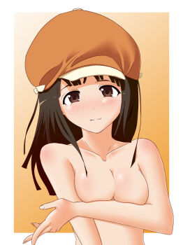 Rule 34 | bakemonogatari, bare shoulders, blush, breasts, brown eyes, brown hair, newsboy cap, hat, monogatari (series), sappappa, sengoku nadeko
