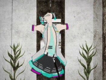 3d amputee animated animated_gif belt calne_ca_(deino) creepy deino_(deino3330) hatsune_miku lowres necktie open_clothes open_shirt shirt torso vocaloid what