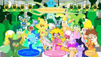 absurdres crossover english_text gen_4_pokemon highres iggy_koopa kirby_(series) koopa_troopa koopalings legendary_pokemon lemmy_koopa magolor mario_(series) miraidon multiple_crossover nintendo non-web_source ogerpon pokemon princess_daisy princess_peach rachi-rodehills rayman_limbs super_mario_bros._wonder talking_flower_(mario) toad_(mario) toadette uxie wonder_flower
