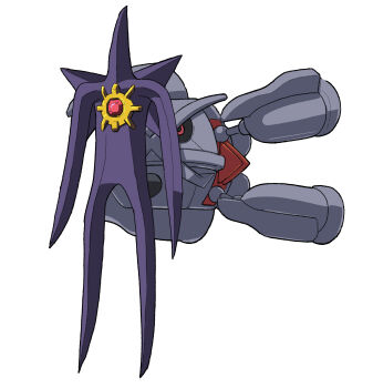 Rule 34 | absurdres, black sclera, claws, colored sclera, colored skin, extra arms, fukkatsu saisei kaijin, full body, gem, gen 1 pokemon, gen 3 pokemon, gundam, gundam gquuuuuux, highres, kikeroga (gquuuuuux), long legs, mega pokemon, mega starmie, metagross, nintendo, no eyes, no humans, parody, pokemon, pokemon (creature), pokemon focus, purple skin, red eyes, red gemstone, simple background, starfish, starmie, white background, zeon