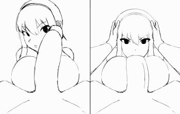 animated animated_gif bouncing_breasts breast_press breasts clothes deepthroat dress fellatio hands_on_another&#039;s_head highres huge_breasts huge_penis large_breasts large_penis open_mouth oral penis sketch spy_x_family yor_briar zonen404