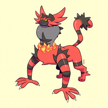 alternate_form full_body gen_7_pokemon highres incineroar meme nintendo no_humans original_form_pokemon_(meme) pedro_larez pokemon pokemon_(creature) simple_background solo standing what
