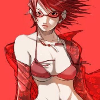 1girl bikini breasts coat curvy falcoon female_focus glasses huge_breasts large_breasts looking_at_viewer pale_skin red_eyes red_hair see-through_clothes short_hair sunglasses swimsuit the_king_of_fighters thick_thighs thighs tight_clothes transparent underboob undersized_breast_cup undersized_clothes vanessa_(kof) wide_hips wind