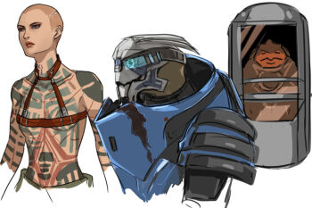 alien concept_art dakkun39 garrus_vakarian grunt_(mass_effect) jack_(mass_effect) krogan mass_effect_(series) mass_effect_2 tumblr turian white_background