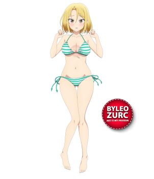 1girl barefoot blonde_hair blush bra breasts feet hayakawa_chinatsu leozurcxxx panties short_hair solo swimsuit uchi_no_kaisha_no_chiisai_senpai_no_hanashi underwear