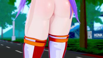 1girl animated anus ass ass_focus ass_shake blurry blurry_background cleft_of_venus close-up day from_behind gs-mantis hiiragi_kagami loli long_hair lower_body lucky_star nude outdoors public_indecency public_nudity purple_hair pussy race_queen road solo tagme thighhighs thighs tree twintails uncensored very_long_hair video