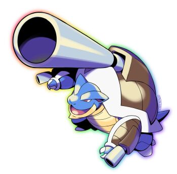 arm_cannon blastoise full_body gen_1_pokemon highres mega_blastoise mega_pokemon nintendo no_humans open_mouth pokemon pokemon_(creature) shoulder_cannon simple_background solo tomycase turtle weapon white_background
