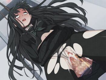 1girl arms_behind_back asphyxiation black_eyes black_hair black_pantyhose black_serafuku byakuya_rinne censored choker clockup clothed_sex clothes_lift clothing_aside collar cum cum_in_pussy cum_overflow dutch_angle dying ejaculation euphoria_(clockup) execution game_cg hanged indoors long_hair mosaic_censoring navel noose open_mouth orgasm panties panties_aside panties_under_pantyhose pantyhose peeing penis peril pubic_hair rape rolling_eyes rope saliva school_uniform serafuku sex sex_from_behind shaded_face skirt skirt_lift sparse_pubic_hair strangling tears tongue tongue_out torn_clothes torn_legwear torn_pantyhose torture underwear vaginal