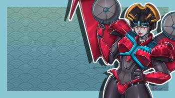 1girl airplane_wing anisanza1231 armor geisha hand_on_own_hip highres humanoid_robot mechanical_wings metal_skin panties red_lips red_panties robot robot_girl shoulder_armor solo thighs transformers transformers_cyberverse underwear windblade wings