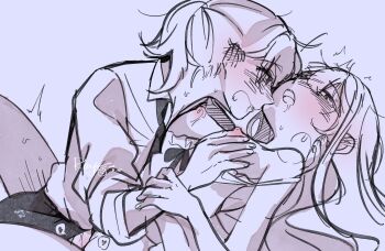 2girls bang_dream! bang_dream!_it&#039;s_mygo!!!!! blush breasts camisole chinese_commentary commentary_request futa_with_female futanari groping highres long_hair medium_breasts monochrome multiple_girls necktie open_mouth ponytail sex short_ponytail sidelocks strap wakaba_mutsumi yahata_umiri yoyoray20001996