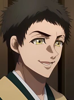 1boy asaki_yoimaru brown_hair dead_account yellow_eyes