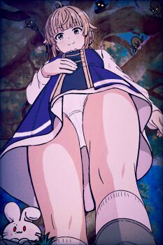 boots dress goblin highres low_angle mushoku_tensei night norn_greyrat panties rabbit socks underwear upskirt white_panties white_socks