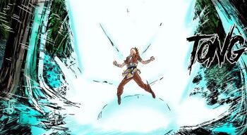 1boy happy male male_focus manga_page nie_li one_boy orange_hair power_lines shorts tales_of_demons_and_gods