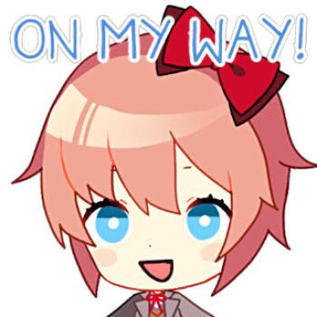 1girl :d animated animated_png artist_request blinking blue_eyes bow chibi chibi_only coat doki_doki_literature_club english_text grey_coat hair_bow looking_at_viewer lowres neck_ribbon official_art open_mouth pink_vest ribbon sayori_(doki_doki_literature_club) shirt short_hair smile solo talking vest waving_arms white_shirt