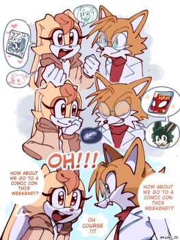 1boy 1girl aged_up amy_rose blue_eyes boku_no_hero_academia brown_eyes cream_the_rabbit fang fox glasses hatsune_miku highres kumo_zd lab_coat long_ears marvel midoriya_izuku otaku rabbit sega smile sonic_(series) spider-ham spider-man_(series) sweater tails_(sonic) vocaloid