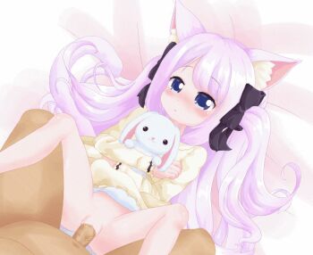 1boy 1girl animal_ears animated animated_gif blush cat_ears cat_tail dress hetero loli long_hair looping_animation lying no_panties oldb on_back penis pussy sex spread_legs stuffed_animal stuffed_rabbit stuffed_toy tail uncensored vaginal yellow_dress