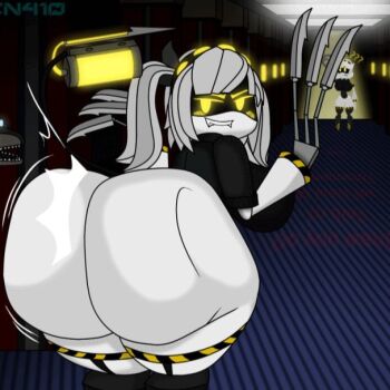 ? _eyes ass ass_clapping ass_focus ass_shake biting blush claws female_focus glitch_productions huge_ass j_(murder_drones) murder_drones ra1den410 robot robot_girl tagme tail teasing teeth twerking v_(murder_drones)