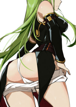 1girl ass breasts c.c. clothes_pull code_geass green_hair head_out_of_frame highres long_hair morisobo panties pants pants_pull solo underwear