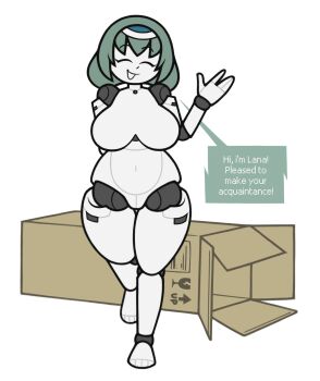 1girl absurdres closed_eyes highres iana_kalashnikov jinnsart joints robot_girl robot_joints robot_neoanthropinae_polynian simple_background speech_bubble standing tagme waving