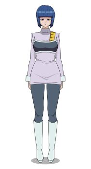 1girl blue_hair bob_cut breasts closed_mouth curvy dragon_ball dragon_ball_super dragon_ball_super_broly dress expressionless full_body looking_at_viewer nion saiyan_armor short_hair simple_background smile solo transparent_background unkoss wide_hips