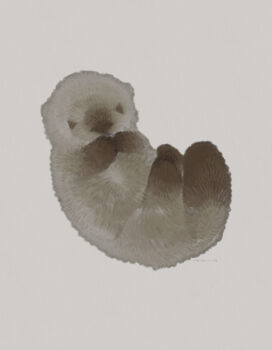 animal_focus covering_own_mouth full_body grey_background grey_fur looking_at_viewer nekosuke_(oxo) no_humans original own_hands_together sea_otter simple_background