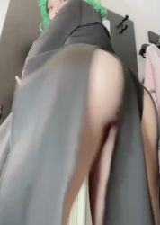 1girl animated asian ass ass_shake black_dress cosplay dress green_hair huge_ass japanese_(nationality) looking_back mumutamumu one-punch_man real_life short_hair solo tatsumaki tatsumaki_(cosplay) video