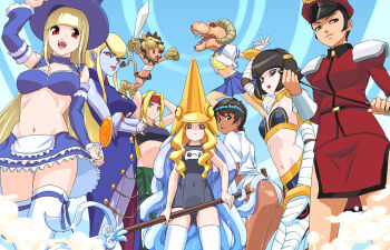 Rule 34 | 1990s (style), 6+girls, alex (street fighter), anakaris, animal hands, arm garter, arm up, arms behind head, ass, bandages, bandeau, black eyes, black hair, blonde hair, blue eyes, blue skin, bracelet, candy, capcom, capcom fighting jam, colored skin, crop top, crossed arms, crossover, dark-skinned female, dark skin, darkstalkers, detached sleeves, double bun, dress, everyone, eyeshadow, flat chest, food, fundoshi, genderswap, genderswap (mtf), gloves, hair bun, hair ornament, hairclip, hat, hauzer, headband, helmet, horns, ingrid (capcom), japanese clothes, jedah dohma, jewelry, leo (warzard), lipstick, lollipop, long hair, looking back, m. bison, makeup, mask, midnight bliss, midriff, military, military uniform, multiple crossover, multiple girls, navel, nool, one-piece swimsuit, open mouth, panties, peaked cap, polearm, red eyes, retro artstyle, riding crop, school swimsuit, school uniform, serafuku, short hair, skirt, smile, strapless, street fighter, street fighter ii (series), street fighter iii (series), swimsuit, swirl lollipop, sword, tail, teeth, tentacles, thighhighs, trident, tube top, underwear, upskirt, urien, usatarou, warzard, weapon, white hair, white panties, white thighhighs, zettai ryouiki