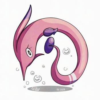 bubble colored_skin commentary english_commentary gen_3_pokemon gorebyss looking_at_viewer mistray-art nintendo no_humans numbered pink_skin pokemon pokemon_(creature) signature simple_background solo white_background