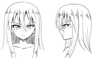 Rule 34 | 1girl, collarbone, commentary request, concept art, from side, frown, girls und panzer, girls und panzer little army, hair between eyes, kamishima kanon, light frown, long hair, monochrome, sheska (girls und panzer), sketch, solo