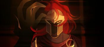 Rule 34 | 2others, ambiguous gender, armor, cape, commentary, d3rlord3, english commentary, galea helmet, hand up, highres, looking at viewer, multiple others, outstretched hand, partially shaded face, red cape, searching for a world that doesn't exist, the king in yellow (searching for a world that doesn't exist), ube cos