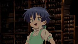 1boy androgynous animated aqua_eyes bare_legs blue_eyes blue_hair cape cloak highres lloyd_de_saloum male_focus micro_shorts open_clothes open_mouth screencap shiny_skin shirt short_shorts shorts shota sound standing tagme tensei_shitara_dai_nana_oji_datta_no_de:_kimama_ni_majutsu_o_kiwamemasu trap unworn_cloak video white_shirt wide_hips