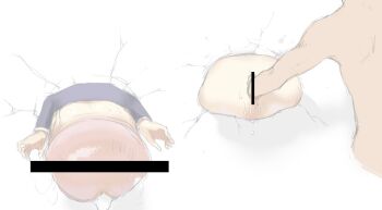 1boy 1futa blue_shirt borusen censored fisting futanari pointless_censoring pussy shirt solo_focus split_in_half what