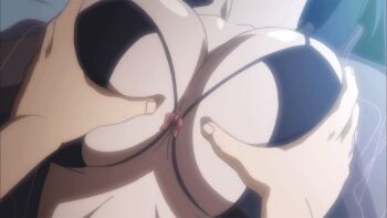 1boy 1girl animated animated_gif annerose_vajra bra breasts grabbing_another&#039;s_breast groping hetero indoors interior koutetsu_no_majo_anneroze large_breasts lingerie sleep_molestation sleeping underwear