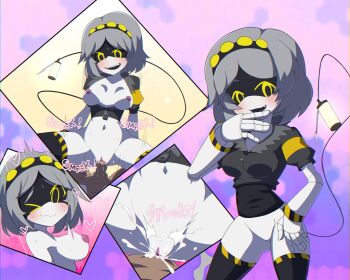 1boy 1girl bad_tag blush coat cowgirl_position cum cum_in_pussy fangs female girl_on_top grey_hair hairband hand_on_own_hip heart hetero humanoid_robot male murder_drones nude one_eye_closed open_clothes open_coat peppermintwolf pov pussy robot robot_girl screen screen_face short_hair spread_legs straddling sweat tail v_(murder_drones) vaginal yellow_eyes