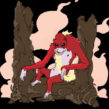 animated animated_gif ape artist_request black_sclera blue_eyes bone bone_weapon bone_whip colored_sclera crossover fangs giant giant_monster glowing glowing_eyes godzilla_(series) godzilla_x_kong:_the_new_empire happy kaiju king_kong_(series) legendary_pictures monster monsterverse no_humans official_art orangutan ribs rock sitting skar_king smile smirk smoke spine steam teeth throne transparent_background weapon whip whip_sword whipslash