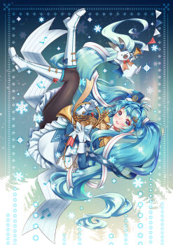 Rule 34 | 1girl, absurdres, animal, aqua eyes, aqua hair, band uniform, black pantyhose, blush, boots, commentary request, epaulettes, french horn, fringe trim, full body, gloves, hair between eyes, hair ornament, hat, hat feather, hatsune miku, highres, holding, instrument, long hair, looking at viewer, mini hat, mini shako cap, musical note, musical note print, official alternate costume, official alternate hairstyle, open mouth, pantyhose, pleated skirt, rabbit, rabbit yukine, shako cap, skirt, smile, snowflake print, ssosso, twintails, very long hair, vocaloid, white boots, white gloves, white rabbit (animal), white skirt, yuki miku, yuki miku (2020)