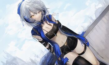 Rule 34 | 1girl, absurdres, au ra, belt, black shorts, black sleeves, black thighhighs, black tube top, blue coat, blue gloves, bow, breasts, coat, detached sleeves, dragon girl, dragon horns, dragon tail, final fantasy, final fantasy xiv, fingerless gloves, gloves, grey hair, hachi0047, hair bow, heterochromia, highres, horns, looking at viewer, midriff, navel, open clothes, open coat, pink eyes, scales, shorts, single detached sleeve, single thighhigh, solo, strapless, tail, thigh belt, thigh strap, thighhighs, tube top, warrior of light (ff14), yellow eyes