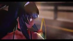 1girl 3d :3 animal_ears animal_print animated artist_request ass ass_focus ass_shake audible_music bare_legs bare_shoulders bikini blush breasts brown_eyes brown_hair cat_ears city dancing fake_animal_ears hair_ribbon jiggle long_hair looking_at_viewer looking_back micro_bikini mikumikudance_(medium) mizuki_yukikaze night ribbon simple_background sky small_breasts solo sound swimsuit taimanin_(series) taimanin_yukikaze tan tanline thong_bikini very_long_hair video water