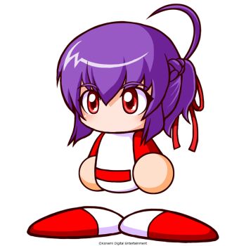 Rule 34 | 1girl, ahoge, artist request, baseball uniform, belt, commentary request, copyright notice, jikkyou powerful pro yakyuu, jikkyou powerful pro yakyuu (style), multicolored shirt, multicolored shoes, nape braid, no mouth, official art, ponytail, power pro appli, purple hair, rayman limbs, red belt, red eyes, red shirt, red shoes, rokudou hijiri, shirt, shoes, solo, sportswear, two-tone shirt, two-tone shoes, white background, white shirt, white shoes